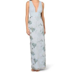 Adrianna Papell Light Blue Floral Maxi Dress